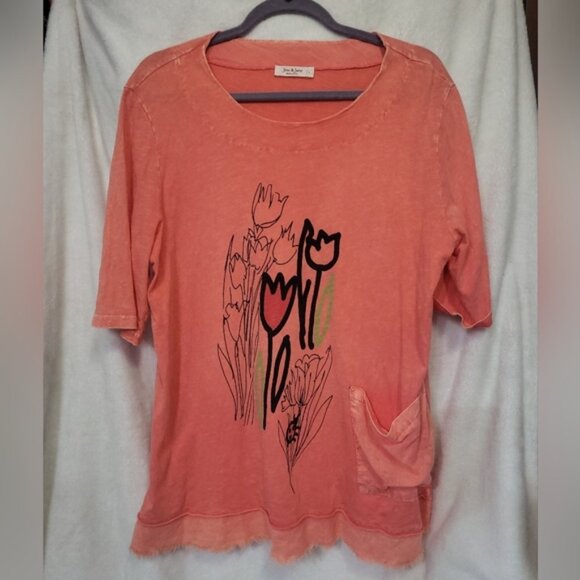 Jess & Jane Burnt Orange 100% Cotton Tulip Top with Accent Pocket Size Large - Picture 1 of 7